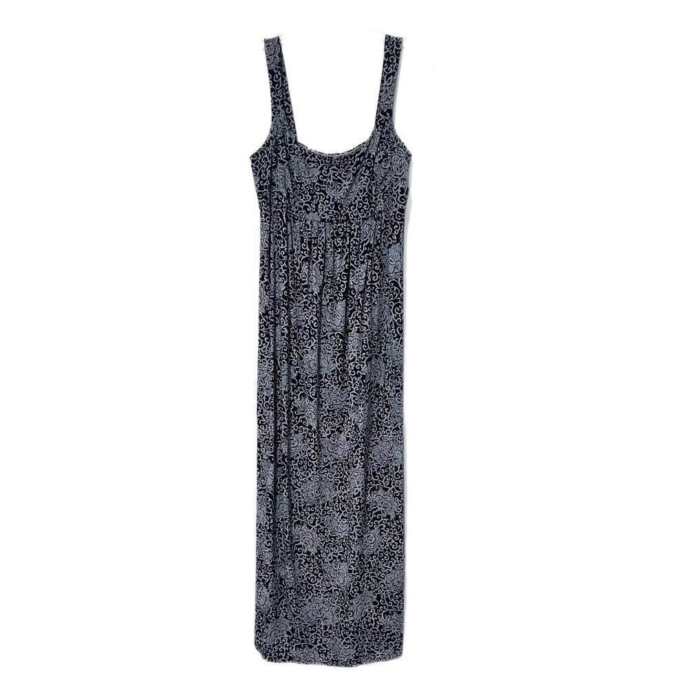 Vtg Fresh Produce Tank Maxi Dress M Dark Floral Square Neck Coastal USA Made